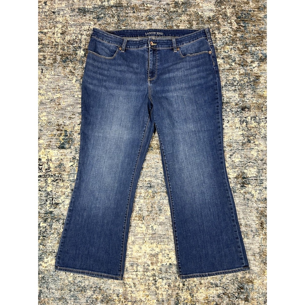 Lands' End Women's Mid Rise Bootcut Jeans Plus Size 18W Blue Denim
